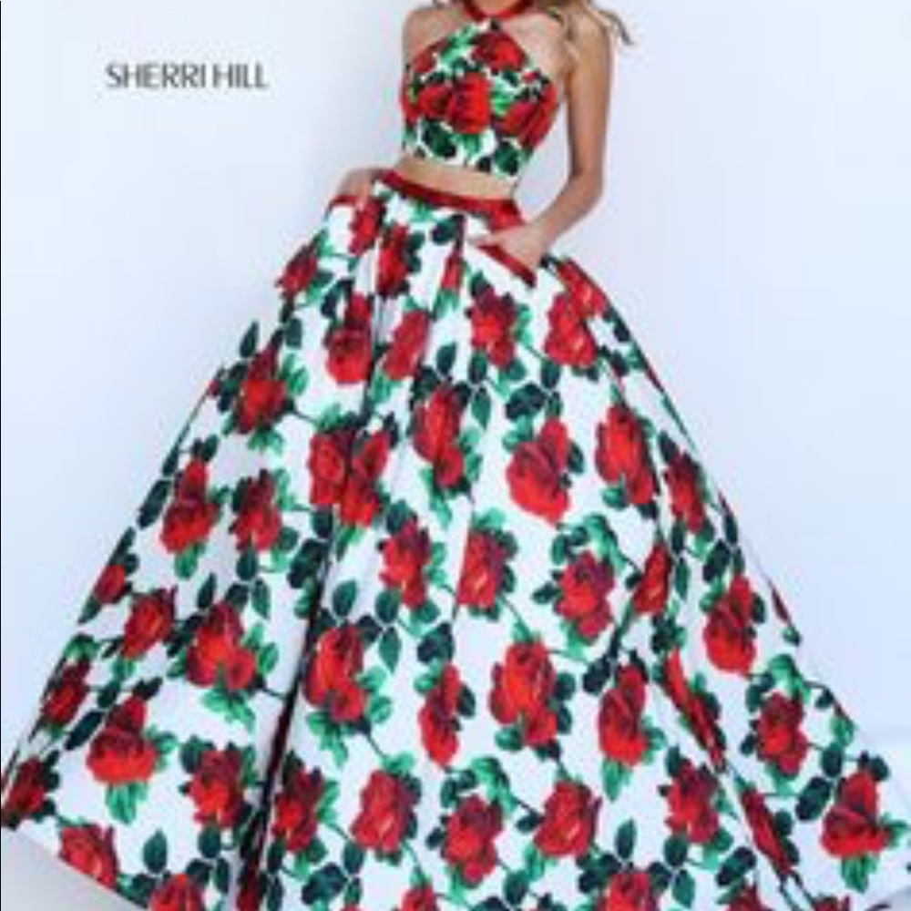 Sherri Hill long rose two piece prom dress